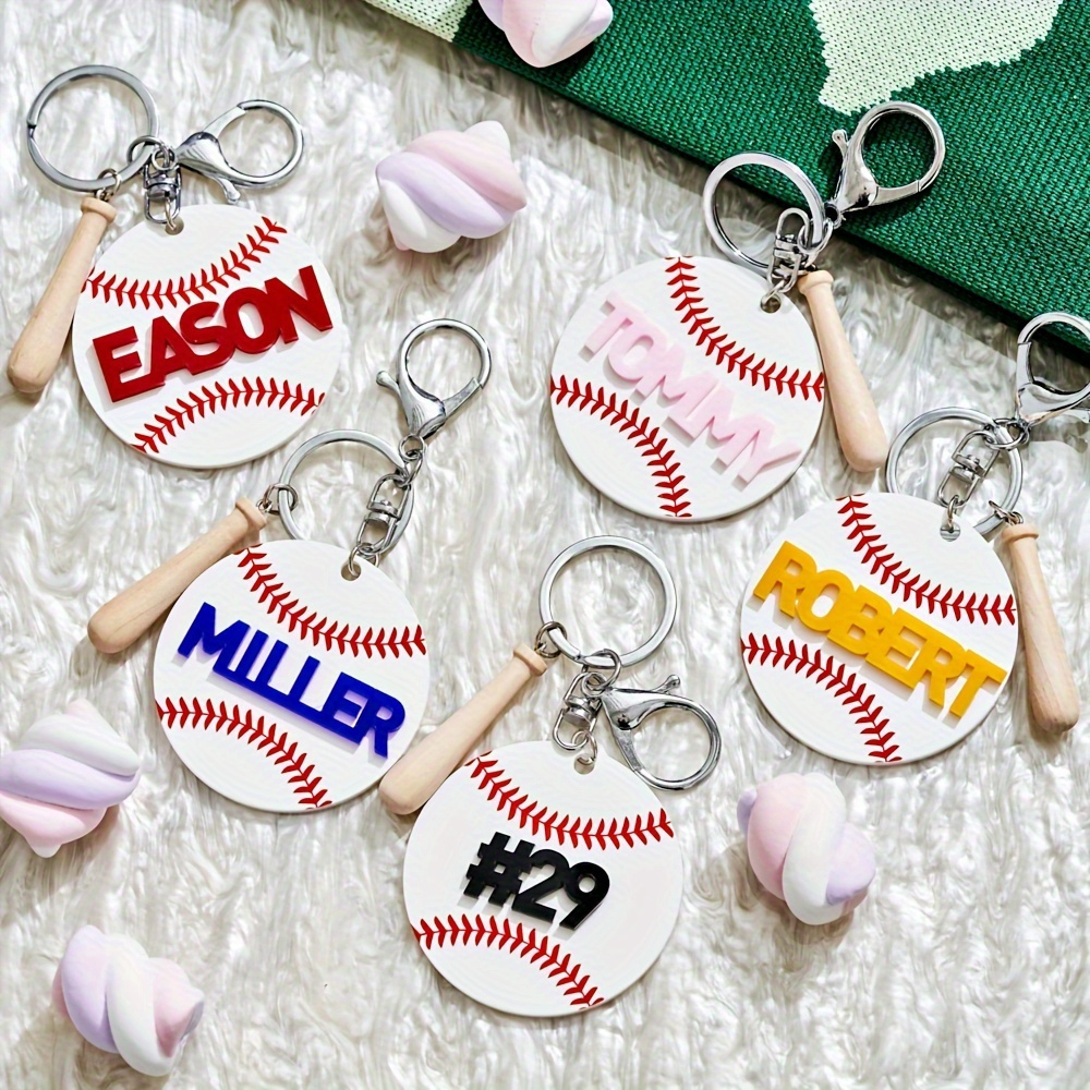 

Personalized Letter & Number Baseball/soccer Acrylic Keychain Kit - Diy Craft Set With Lobster Clasp For Women' Accessories