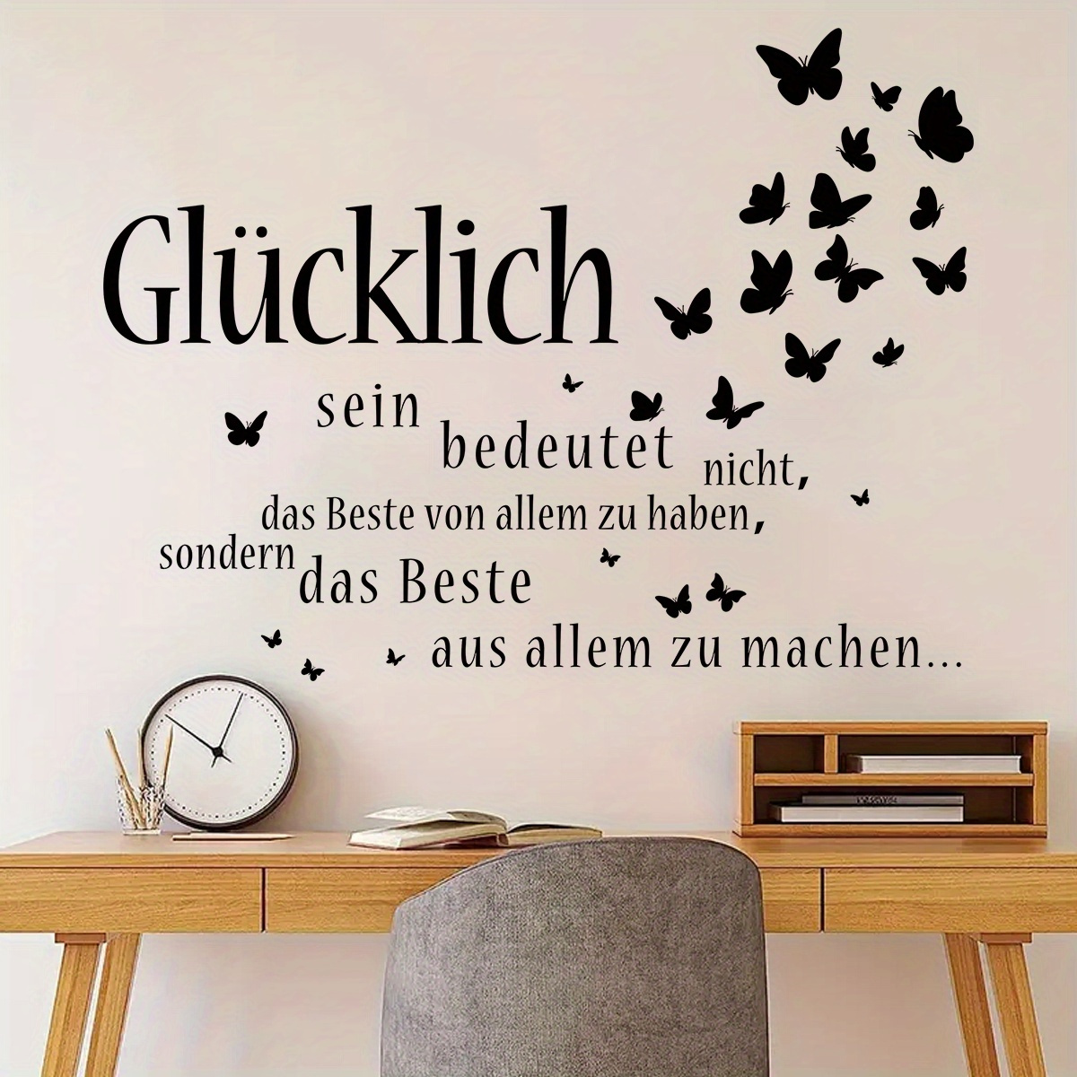 Image of Black German Quote "glucklich " Art Wall Sticker For Bedroom Living Room Hallway Bedside Bathroom Decoration Wall Decal
