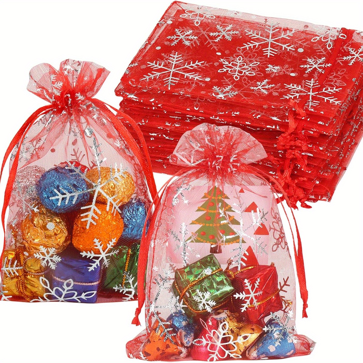TEMU Set da 100 pezzi/Buste regalo in garza con di e festivo con coulisse - per gioielli e bomboniere - Ideali per matrimoni, Natale e celebrazioni