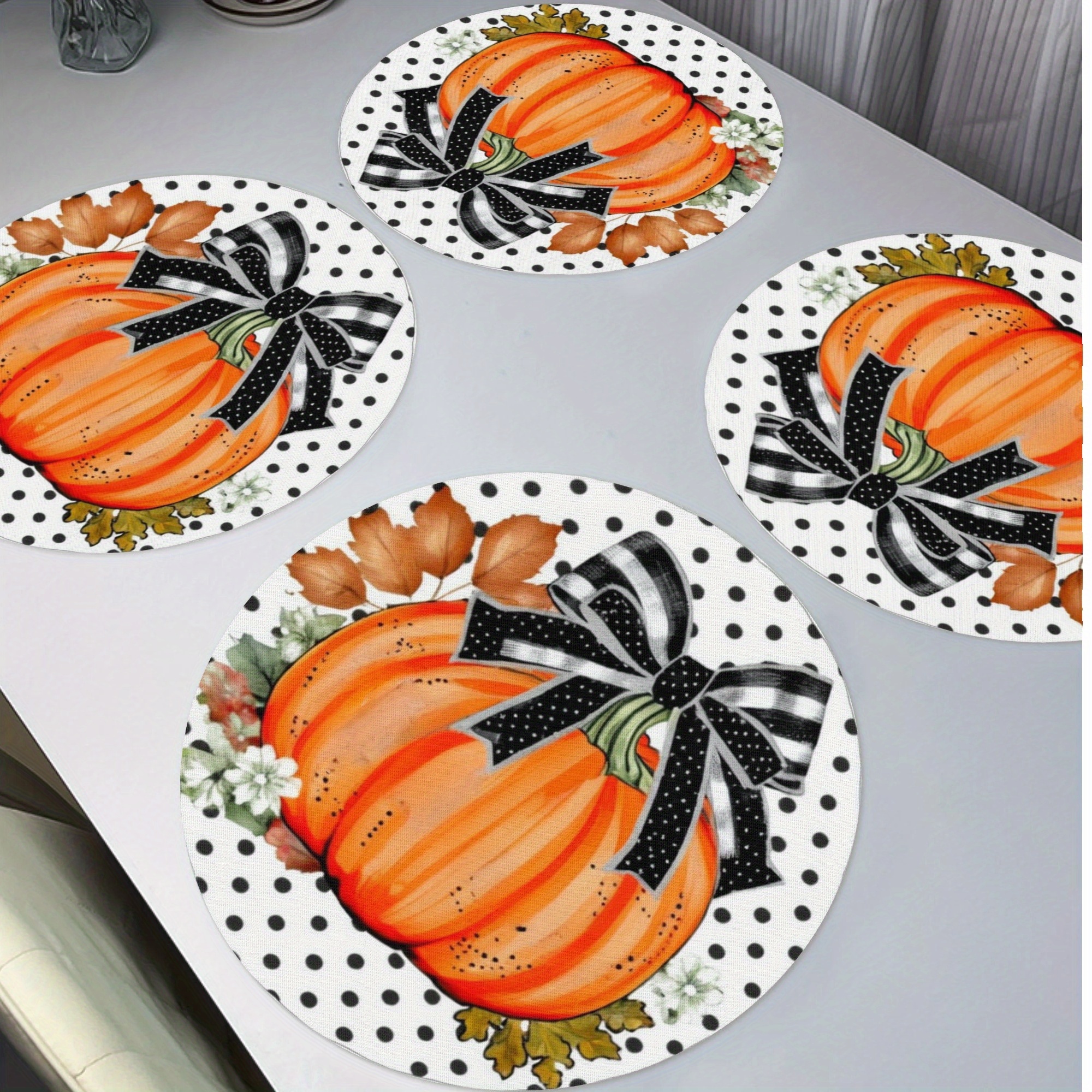 

4pcs Fall Pumpkins Placemats, Seasonal Table Placemats For Restaurant Dining Table Decoration 15