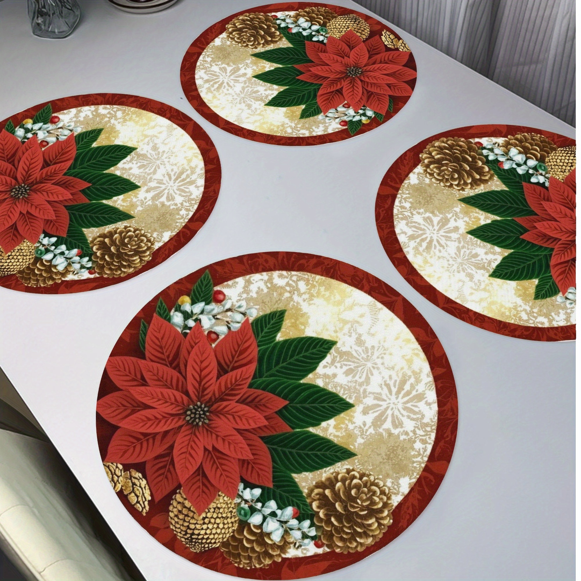 

4pcs Christmas Red Placemats, Seasonal Table Placemats For Restaurant Dining Table Decoration 15