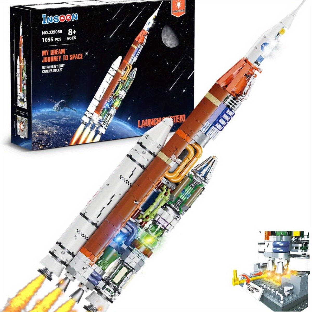 

Building Set With Lights Stand, 1055 Pcs Detachable Space Exploration Toy, Launch Rocket Model For Home, Gift For Adults Kids Boys Girls 8 9 12 +