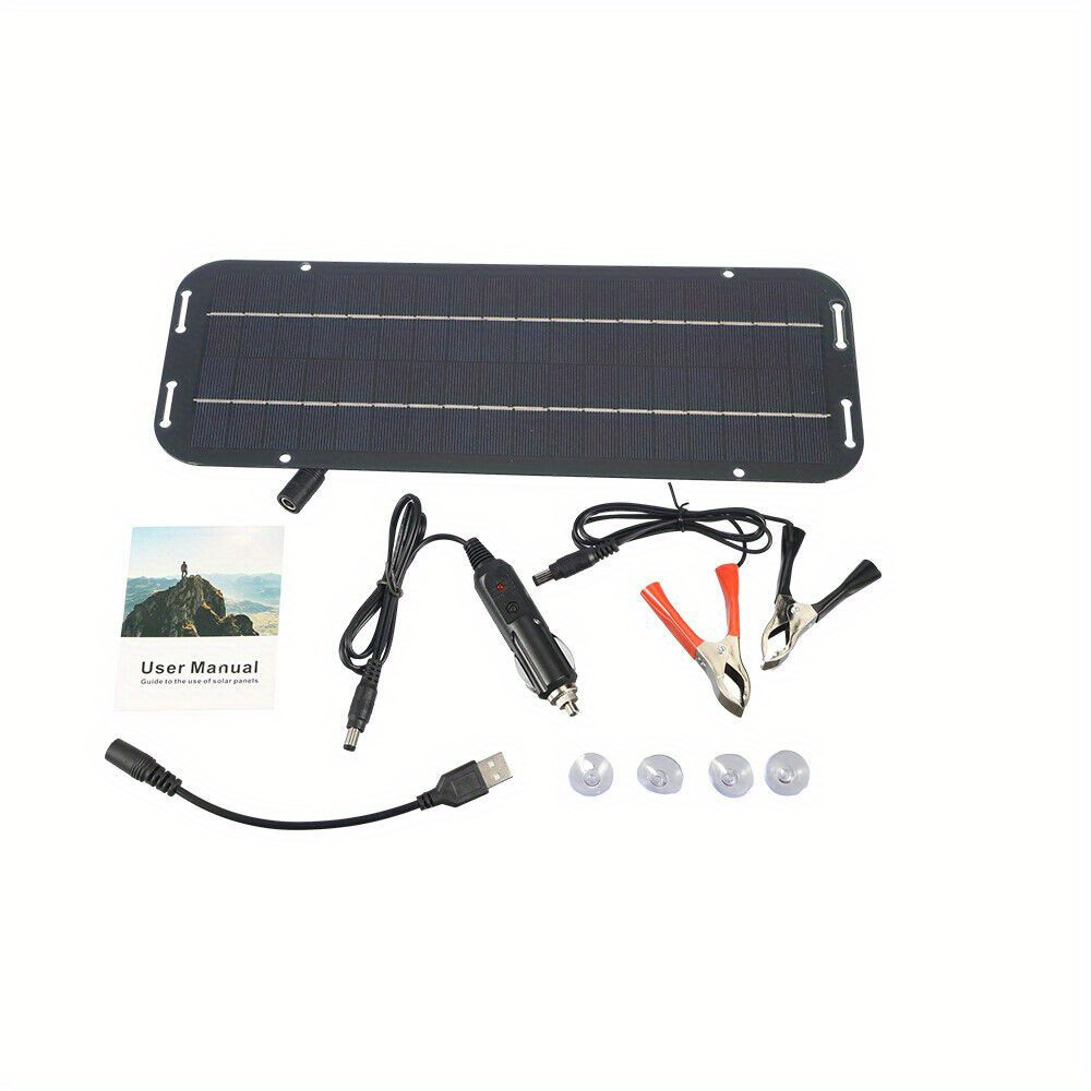 TEMU 30w 12v Solar Panel Trickle Charger Kit - Portable For Car, Boat, Rv, Marine & Motorcycle - Lightweight Solar Power
