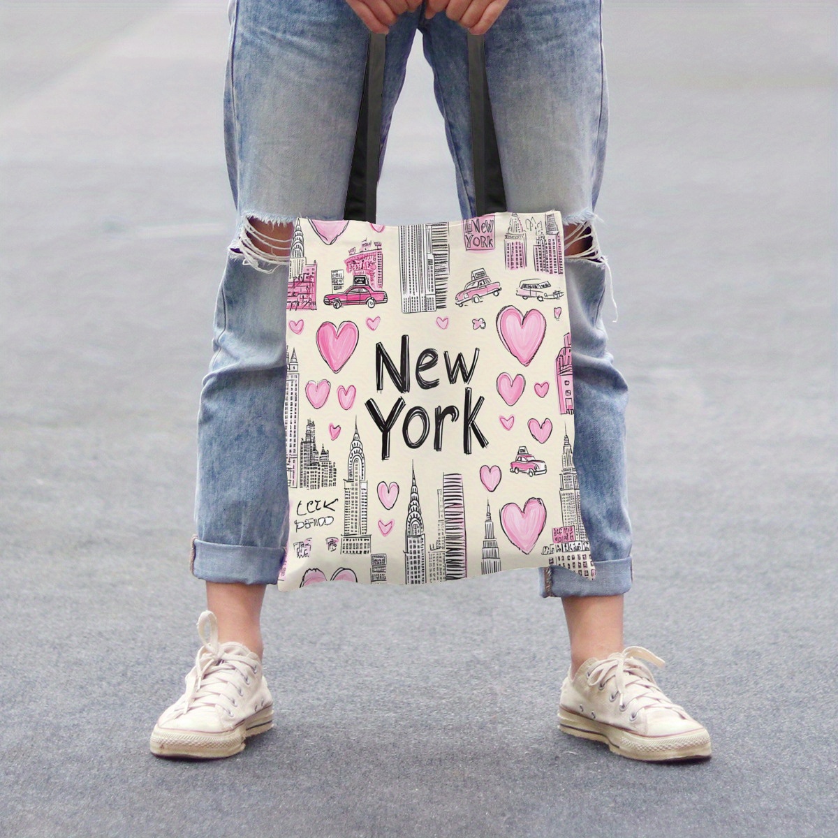 

Themed Polyester Tote Bag - Travel Weekender Souvenir With Iconic Nyc Design, Reusable Shopping Grocery Bag - , 13.77"x15.74