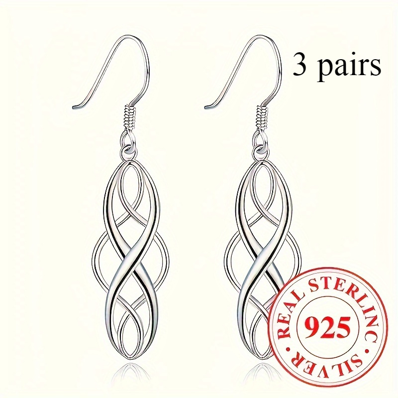 TEMU 3 Pairs Sterling 925 Silver Hypoallergenic Ear Jewelry Hollow Celtic Dangle Earrings Elegant Daily Casual