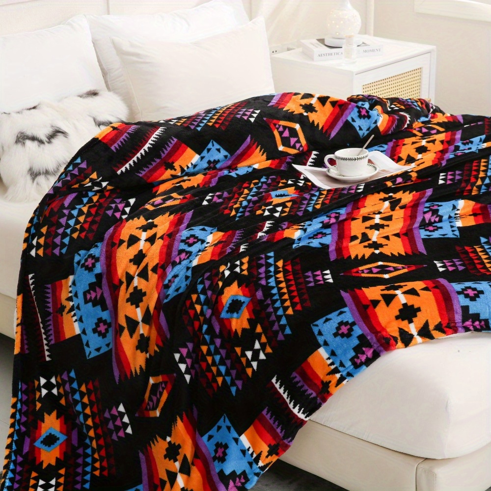 

Ethnic Style Flannel Blanket, Soft Warm Throw Blanket Nap Blanket For Couch Sofa Office Bed Camping Travel, Gift Blanket For All Season