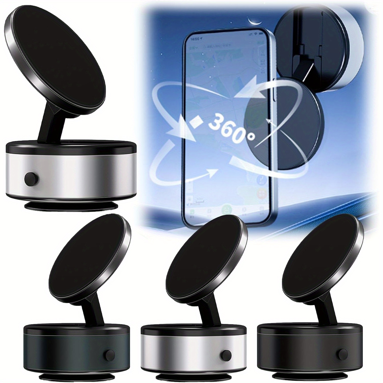 

360° Rotatable Magnetic Car Phone Mount, Aluminum Alloy Waterproof Electric Vacuum Magnet Holder For Car/ Gym/ Mirror/ Compatible With Car Models