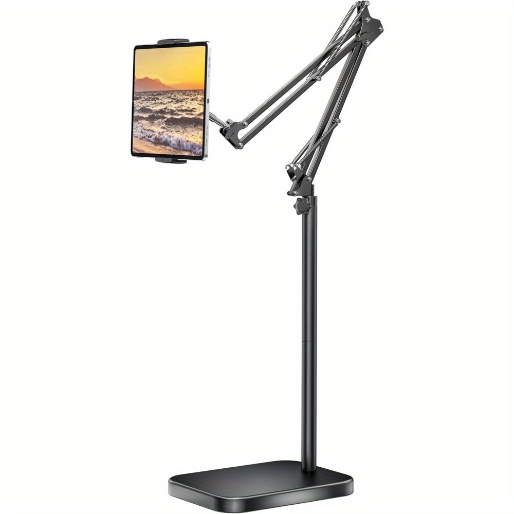 

Tablet Floor Stand With Base - Adjustable Height Stretchable Arm Swivel Holder Mount, Compatible With Ipad Mini Cell Phones