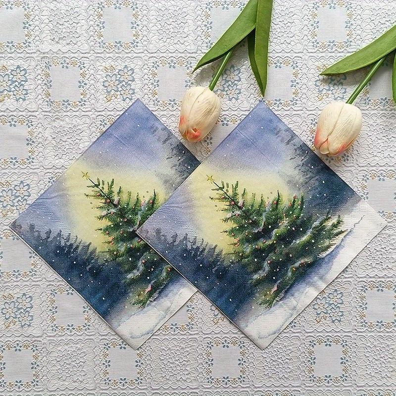 

[customer ] 20pcs Christmas Tree Themed Paper Napkins, 2-ply Disposable Dinner Napkins For Holiday Parties & Seasonal Celebrations - Blue