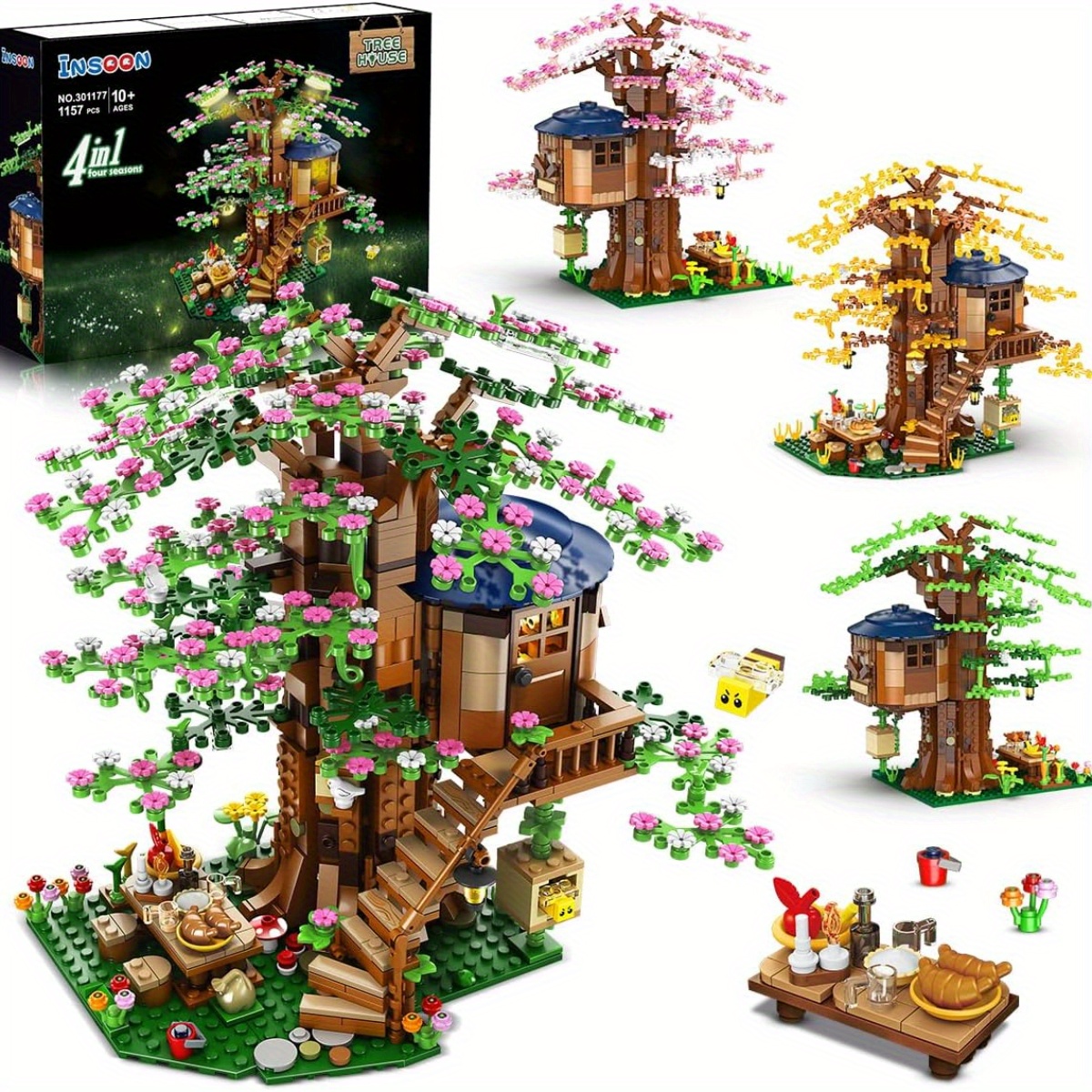 

Hogokids Led Treehouse Building Set - 1157pcs Scene With Usb-powered Lights, Vibrant Flowers & Cozy Wooden House - Includes Bird & Bee Figures - Ideal Gift For , Teens & Adults, Decor