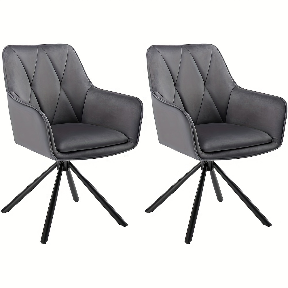 Image of 2pcs Swivel Dining Room Chairs Swivel Chairs With Armrests Kitchen Chairs Backrest Armchairs Upholstered Chairs Metal Feet Velvet