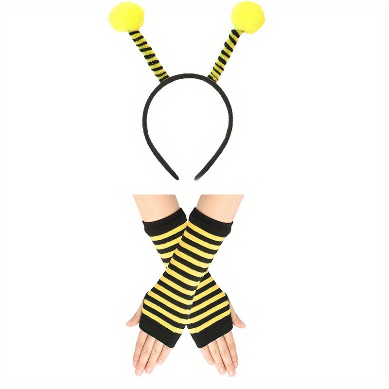 PESENAR Bee Costume set, Bee headband with bee stripes, warm legs, knee length stockings, long gloves, party costumes
