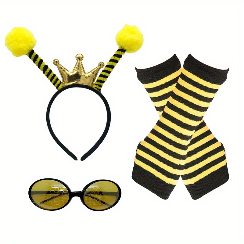 

Pesenar Bee Costume Set With Striped Headband, Warm Leg Warmers, Knee-length Stockings & Long Gloves - Ideal For Halloween & Themed Parties, Outfit| Costume Design|costume Headband