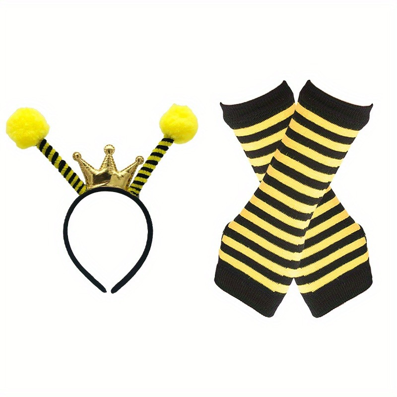 PESENAR Bee Costume set, Bee headband with bee stripes, warm legs, knee length stockings, long gloves, party costumes