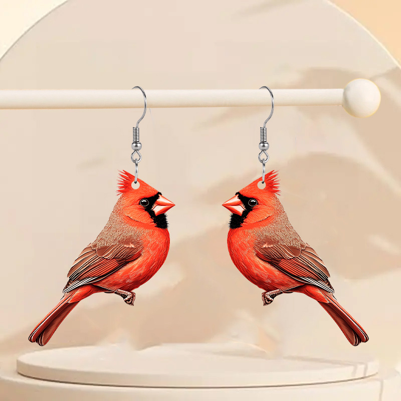 

1 Pair Bird Acrylic Drop Earrings For Women - Festive Red Hoop Earrings, Christmas Party Jewelry, New Year And Holiday Gifts Without Feathers