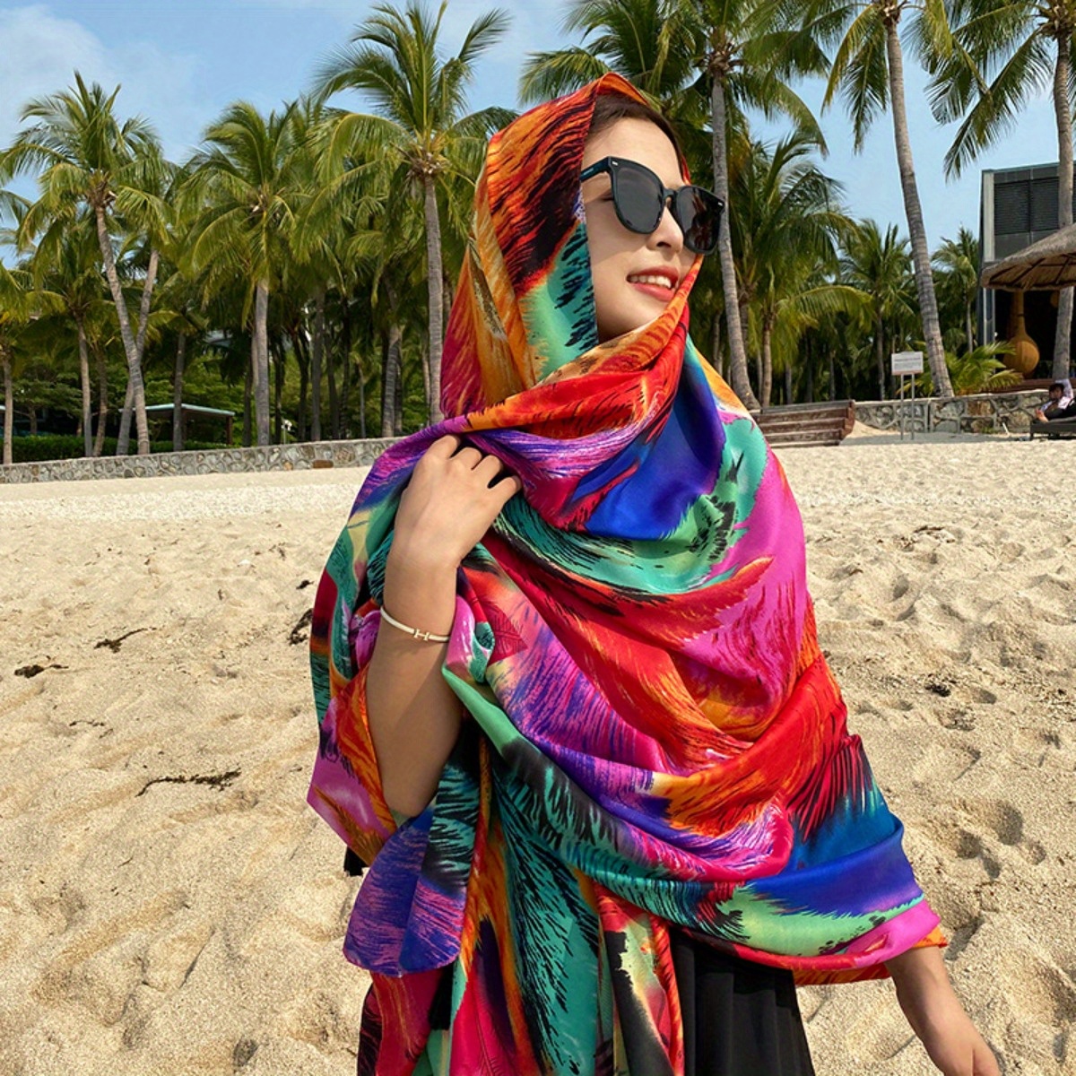 

Chic Women's Satin Scarf - Lightweight, Sun-protective Shawl For Beach & Casual Wear, For All