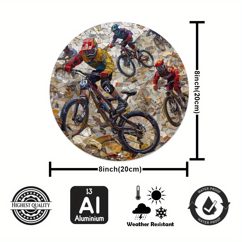 aluminum wall art mosaic mountain biking race scene round Temu