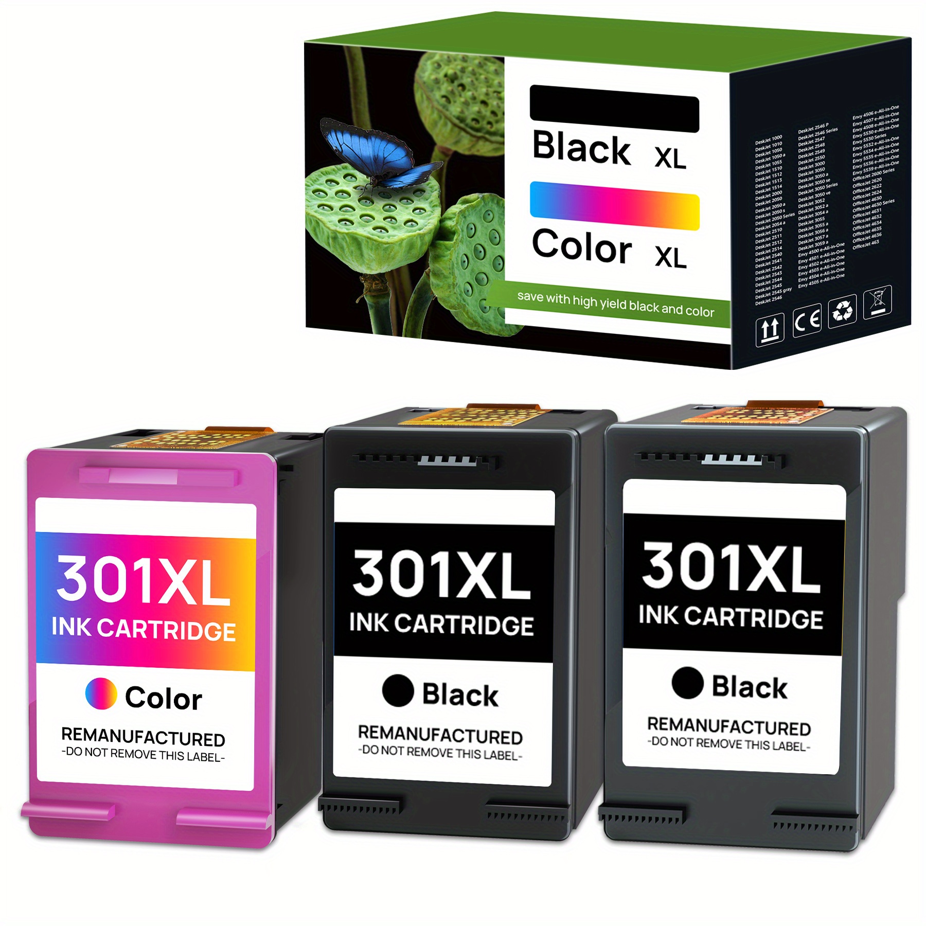 Image of 301xl Printer Cartridges Multipack Replacement For 301 Printer Cartridges For Hp301 Xl 301xl For 4500 5530 5534 4504 2540 1510 2544 2549 4630 4632 2620 2622 (black, Color)