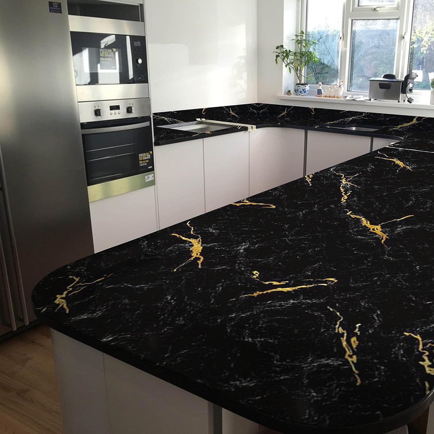 1pc Luxury Black Marble Vinyl Wallpaper - Self-Adhesive, Large Kitchen Backsplash with Golden Veins, 60cm x 5m, Easy Installation for Modern Home Decor, Modern Wallpaper | Marble Texture | Durable Wallpaper