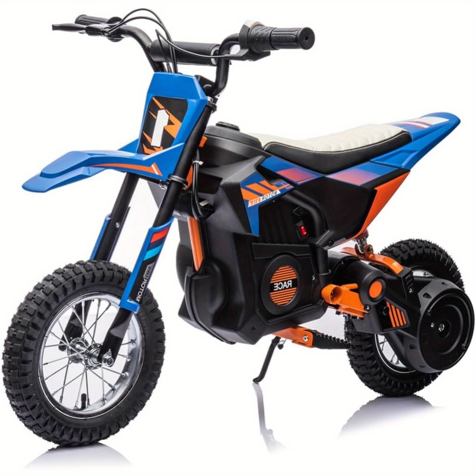 

Merxeng 24velectric Dirt Motorcycle, 250w Electric Off-road Motorcycle, Up To 13.6mph, Twist Grip Throttle, Metal Suspension, Air-filled Tires, Leather Seat, For 14+ Blue