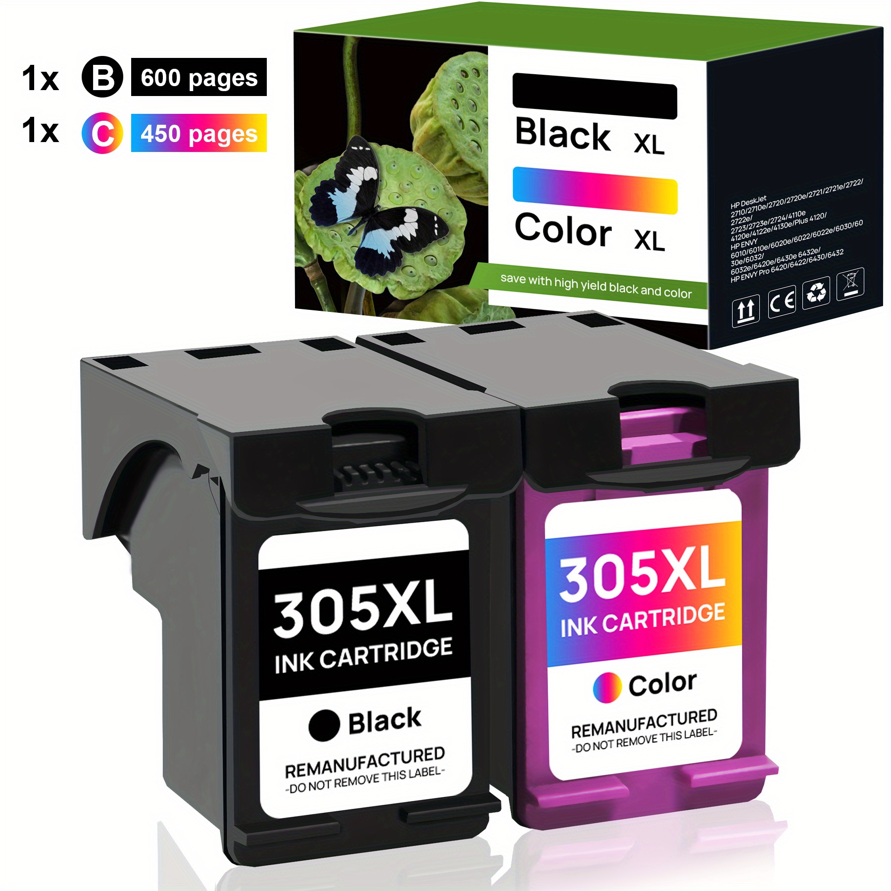 Image of 305xl Ink Cartridge For 305 305xl Compatible With 2700 2710 2720 2722 Plus 4100 4120 4130 6000 6010 6020 6032 Pro 6400 6420- Black & Tri-color, Multipack