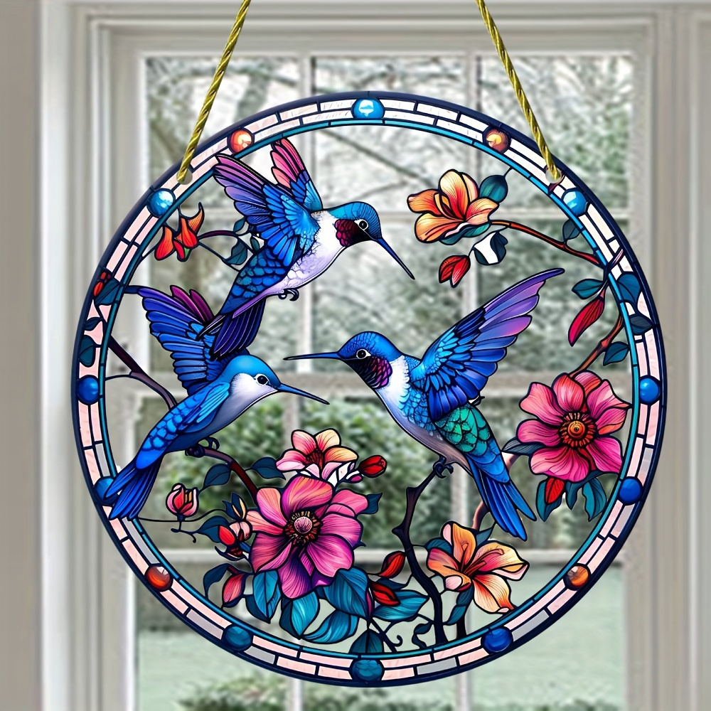 

Translucent Hummingbird Suncatcher - Double-sided Stained Hanging Decor For Windows, Walls, Gardens, And Home - Perfect Indoor/ Outdoor Gift For