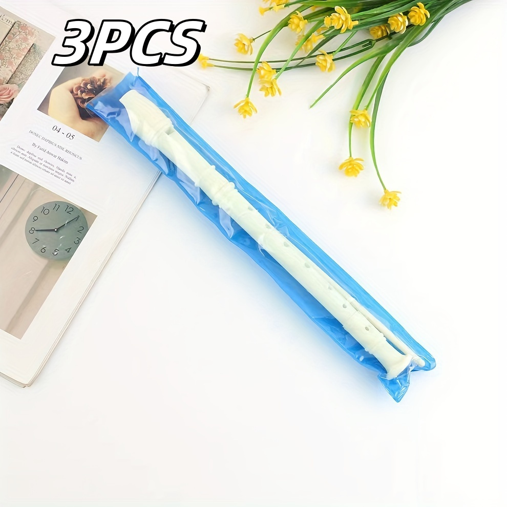 TEMU 3-pack White Plastic Flutes, 8-hole Recorder Set, Lacquered , Music Education Instruments For Musical , Ideal For Eid