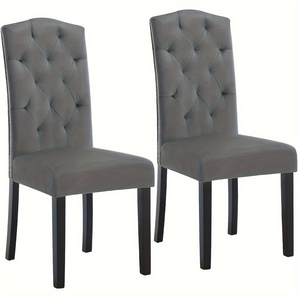 Image of 2pcs Upholstered Dining Chairs With High Back - Velvet Cover Legs, Cushioned Seats Suitable For Dining Room, Kitchen, Living Room - Elegant Kitchen & Seating