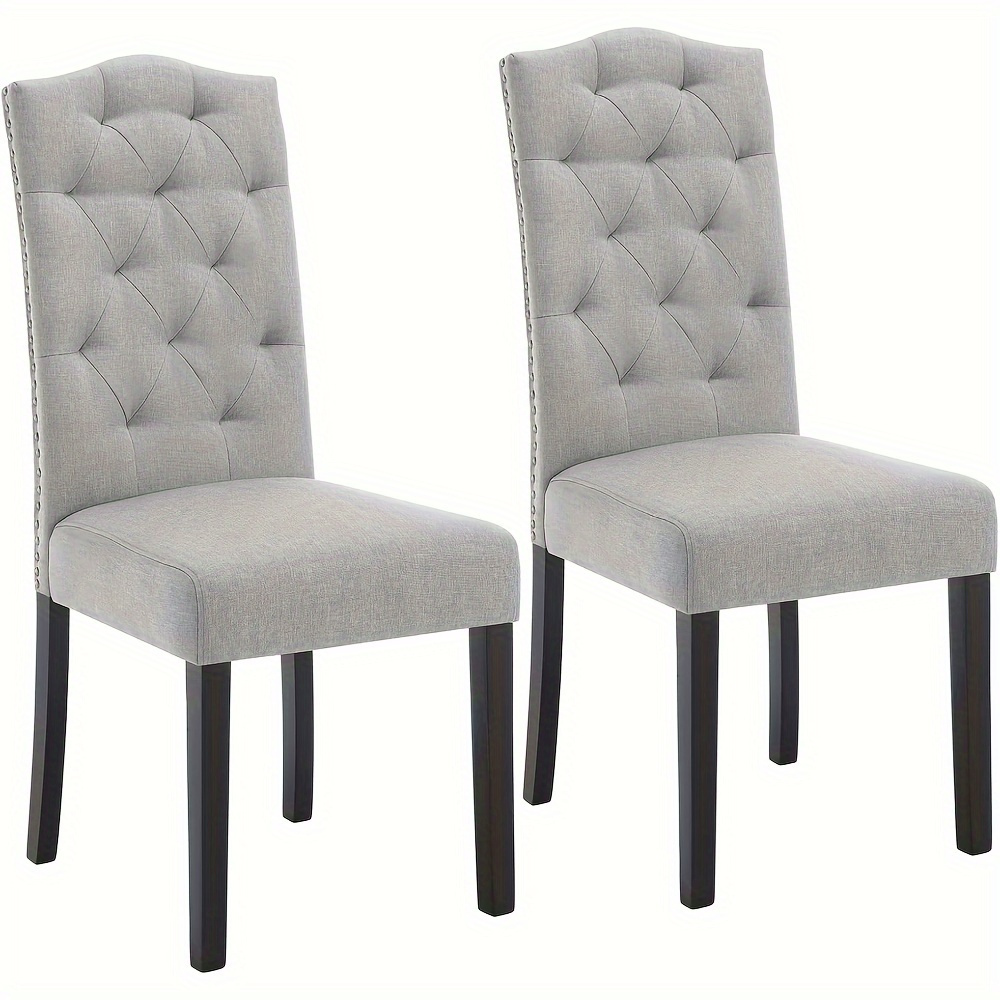2pcs Dining Chairs Kitchen Chairs With High Back Linen Covered Upholstered Chairs Modern Chairs For Dining Room Kitchen And Living Room Solid Wooden Legs