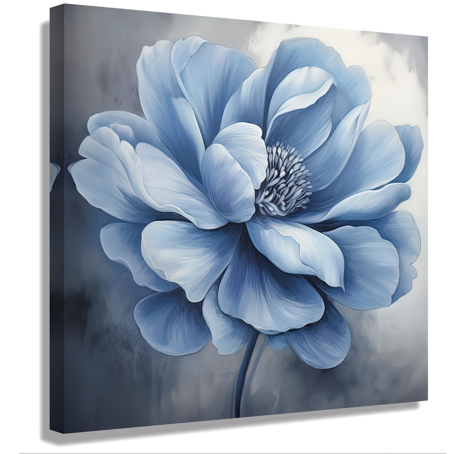 

Blue Flower Canvas Wall Art- Frame Decoration Wrapped Canvas Painting For Living Room, Bedroom, Office, And Kitchen