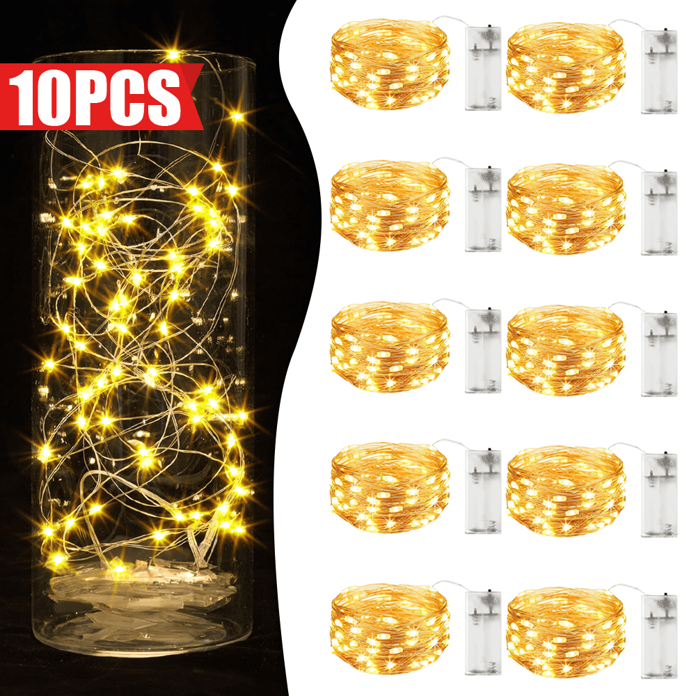 Image of 10pcs, /9.84ft 30 Led Battery Operated String Lights, Fairy Lights For Diy Crafts Wedding Party Bedroom Table Centerpieces Christmas(warm White)