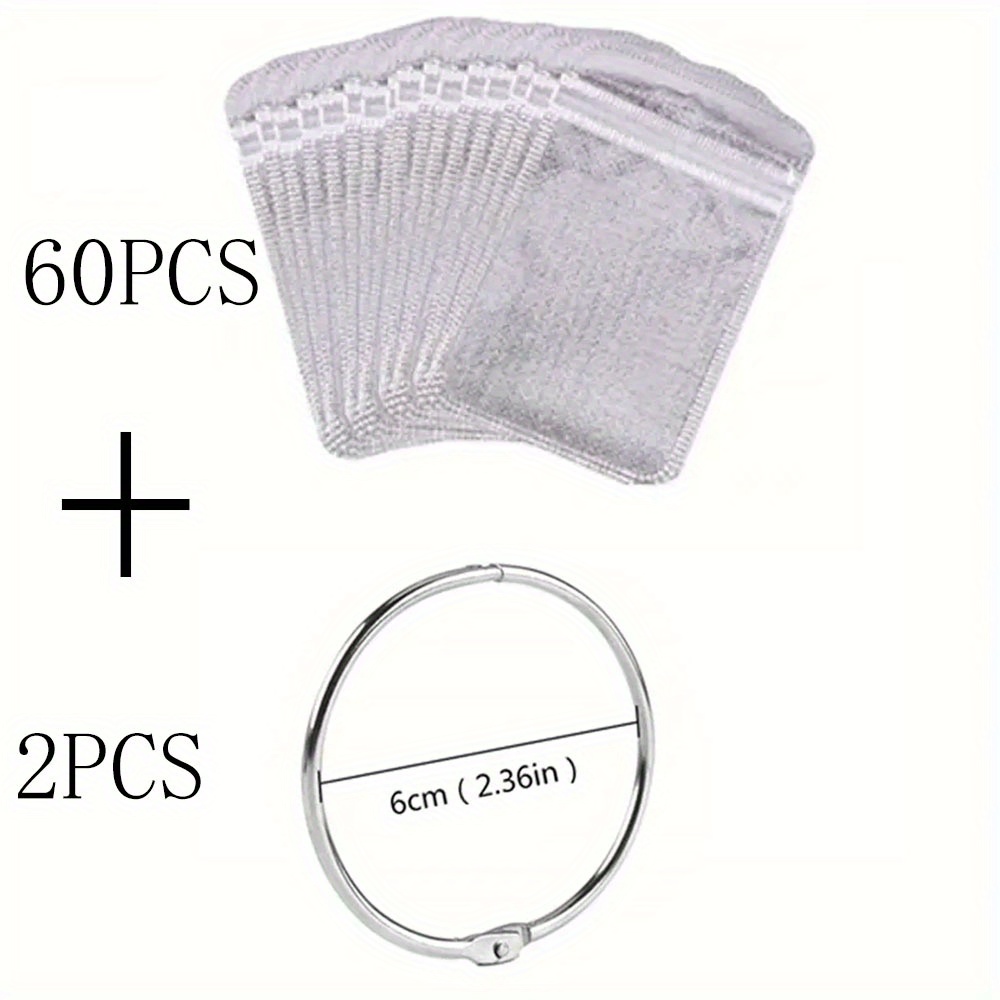 60pcs 5d Diamond Painting Self Adhesive Sealable Storage Sealing Bags With 2pcs Metal Binding Split Rings Tools Craft Drill