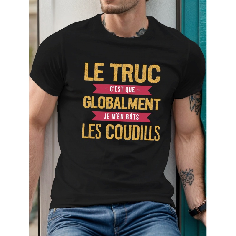 

T-shirt Imprimé Design Typographique, Tees pour Hommes, T-shirt Décontracté à Manches Courtes pour l'Été