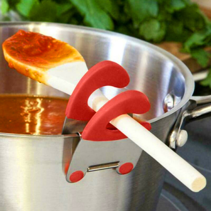 1 2pcs stainless steel pot side clips anti scalding spoon holder   metal kitchen gadgets with rubber grip cooking tools for   use details 1