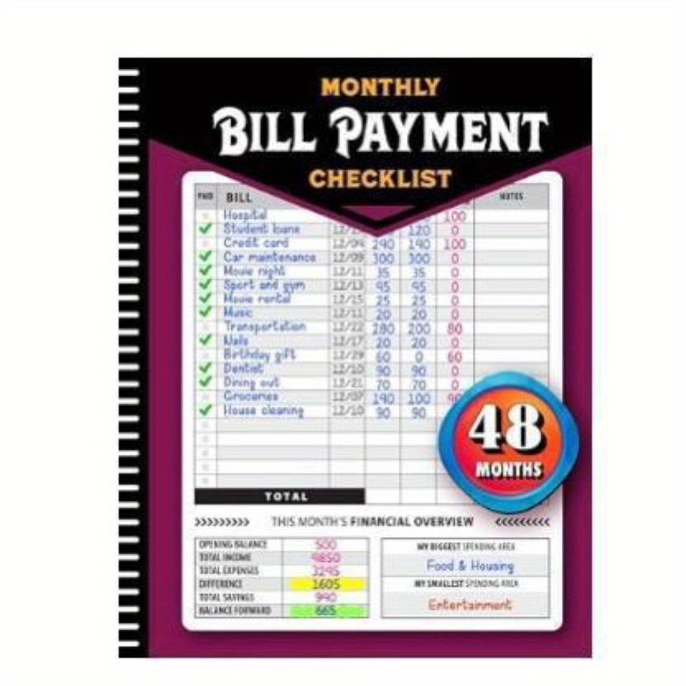 

1pc Monthly Payment Checklist & Financial Goals For Adults – Budget Tracking Notebook With Organizer, Expense Tracking & Pages For Saving & Debt Management