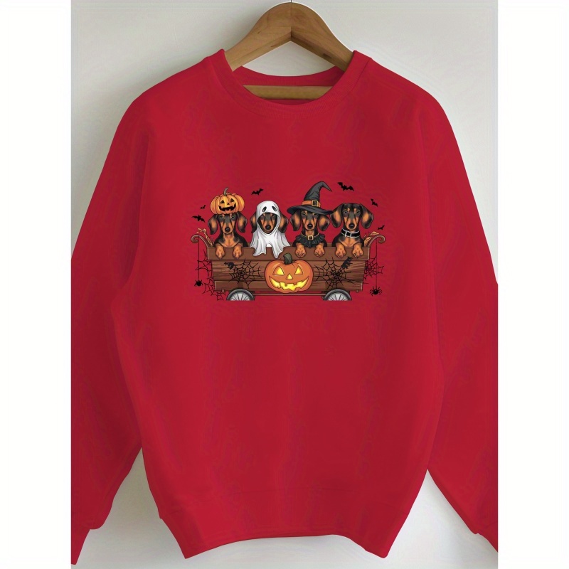 

Dachshund Dog Crew Neck Sweatshirt - 100% Polyester Casual Knit Fabric Pullover With Geometric Pattern For Fall/winter Season