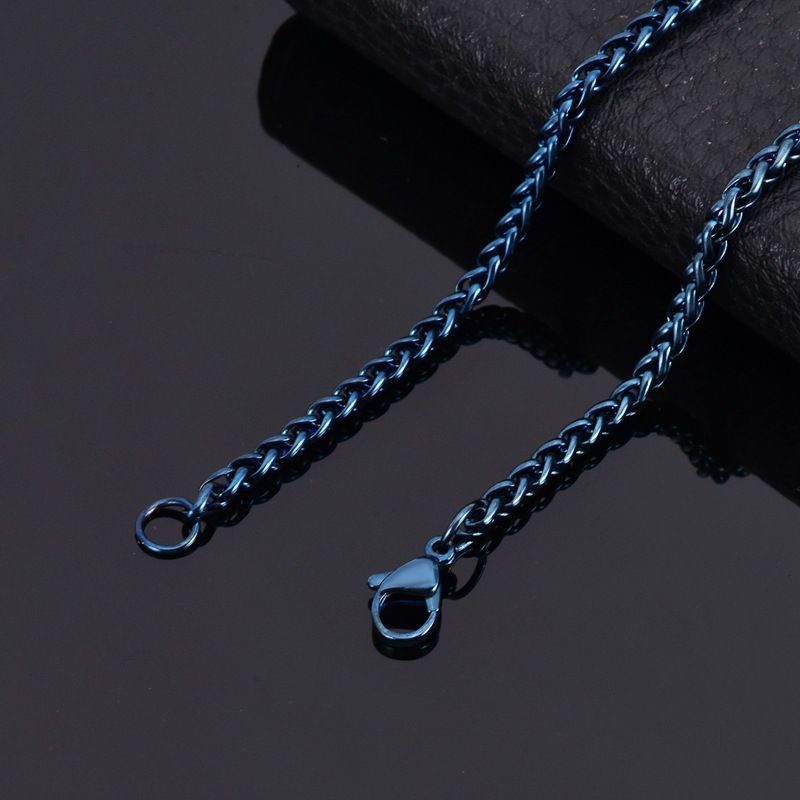 TEMU 3mm Classic Unisex Blue Stainless Steel Keel Titanium Steel Necklace Accessories, Domineering Men's Trendy Personality, No Fading Hanging Chain, Necklace