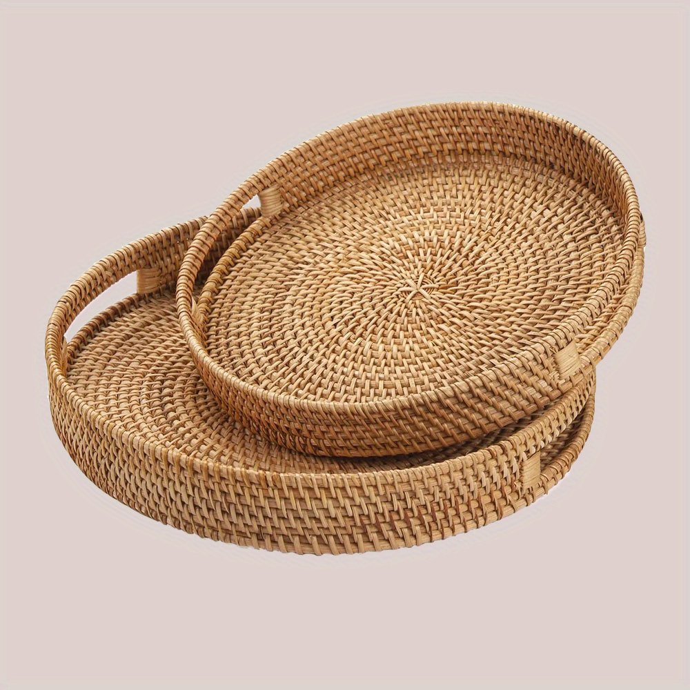 

1pc Natural Rattan Woven Serving Tray - Kitchen & Dining, Ideal For Fruit, Bread, Snacks & More