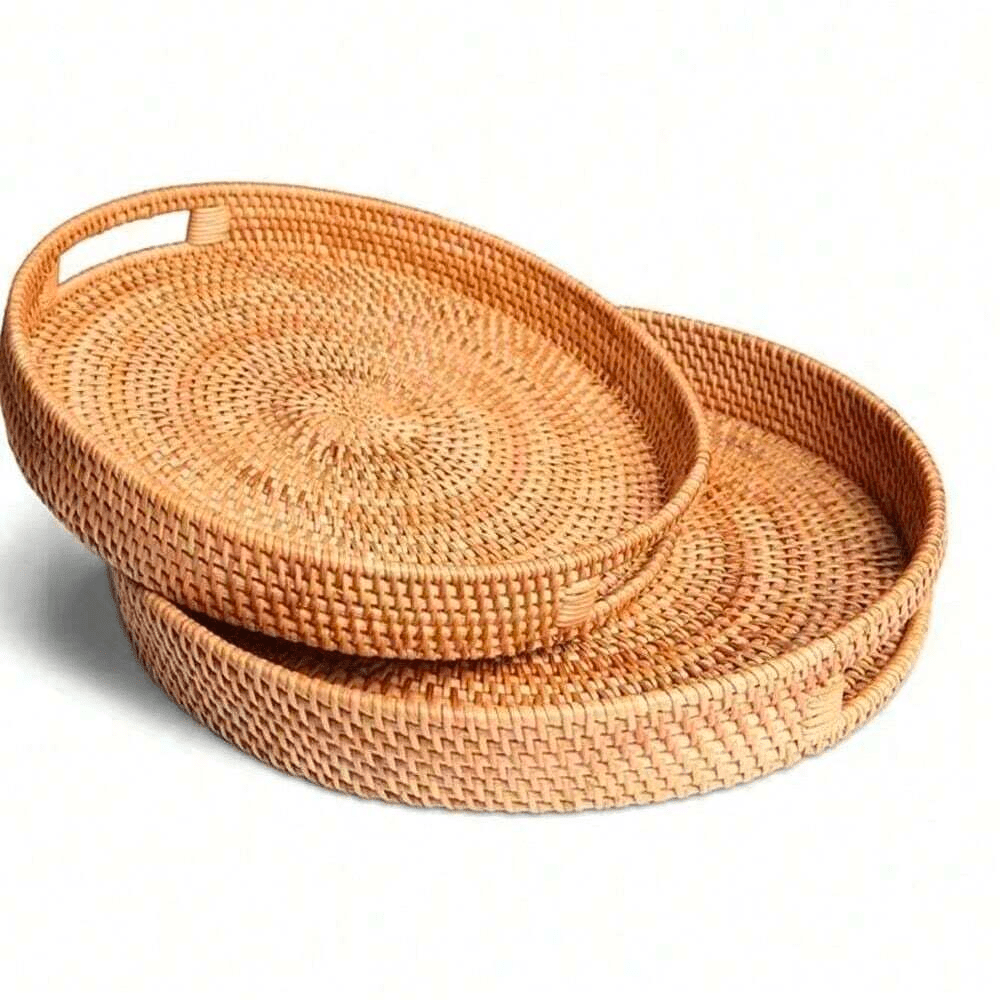 

1pc Natural Rattan Woven Serving Tray - Kitchen & Dining, Ideal For Fruit, Bread, Snacks & More