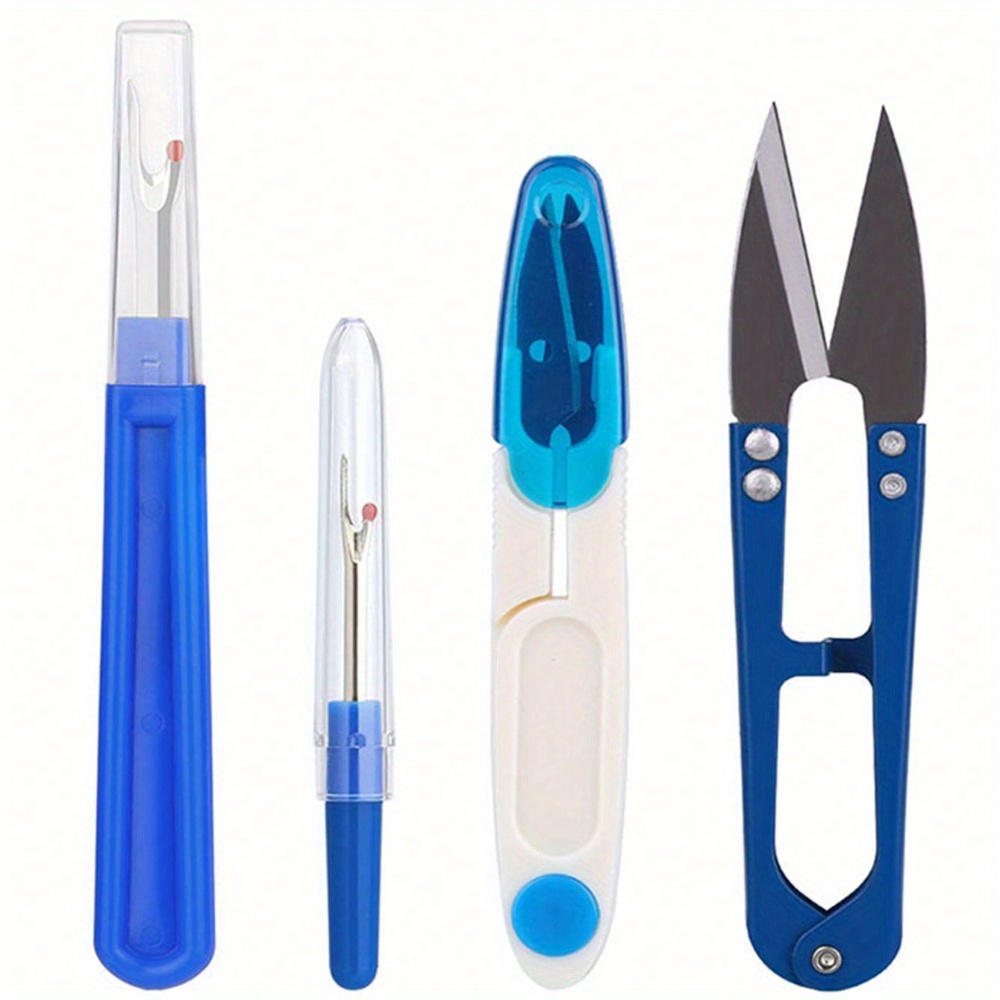 

4pcs Blue Sewing Set - Stainless Steel Thread Cutter, Seam & Unpicker For Removal, Sewing Kit, Colorful, Thread Unpicker, Seam