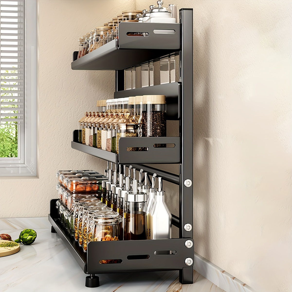 

[top-] Metal Organizer For Kitchen Cabinets - -mounted, - Storage For Spices, Bottles & - For Bathroom & Countertop Use