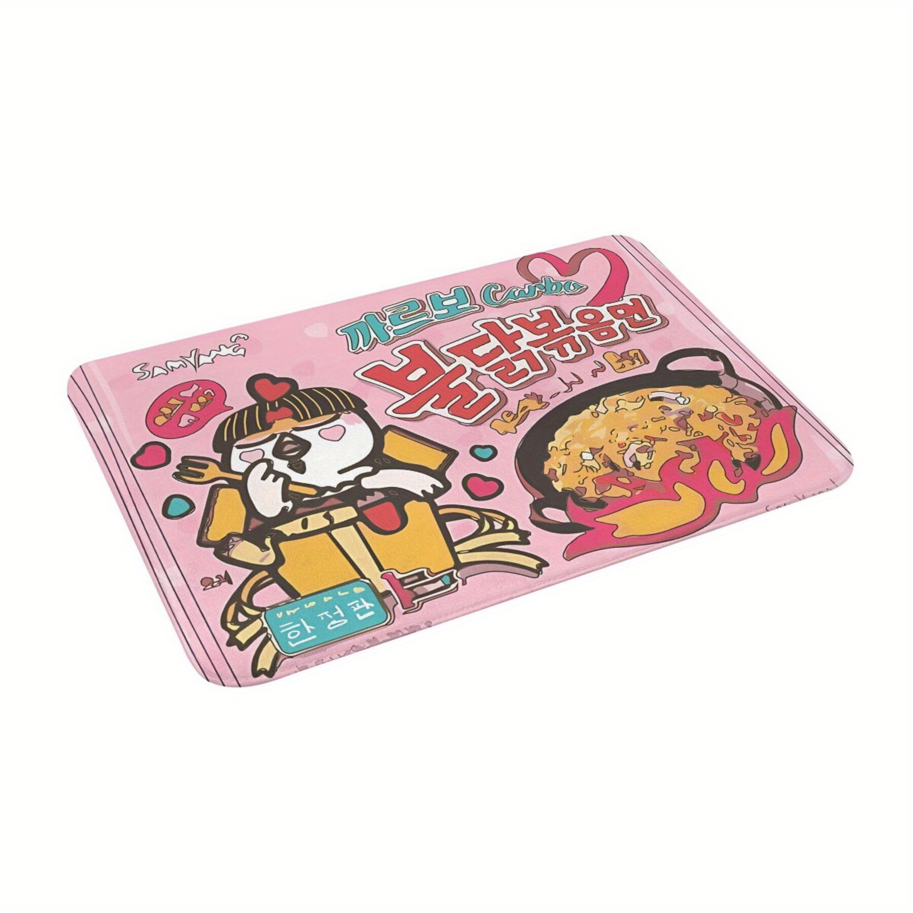 

1pc Samyang Ramen Non-slip Doormat - Rectangular Flannel Mat For Bedroom Entrance, With Cartoon Design, Machine Washable Home Decor