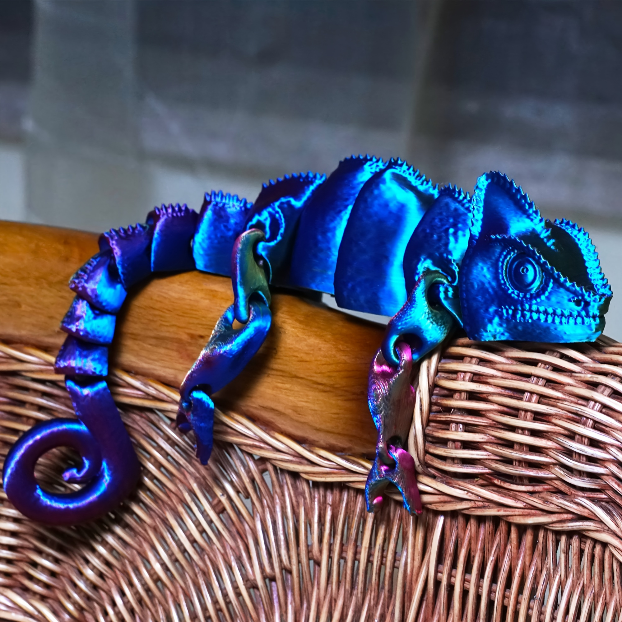 

Chameleon 3d Printed Figurine - Flexible Plastic Animal Toy, Tabletop Ornament, Unique Gift, Multiple Colors - 15cm