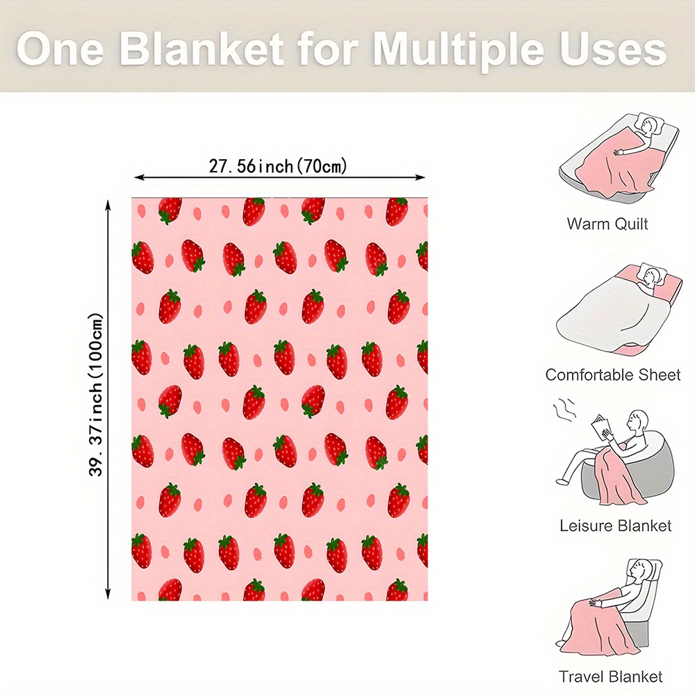 TEMU 1pc Soft Flannel Strawberry Print Throw Blanket - Durable, Digital Printed & Plush Multipurpose Blanket For Sofa, Bed, Travel - Contemporary Style, Comfort, Tear Resistant - Ideal Gift