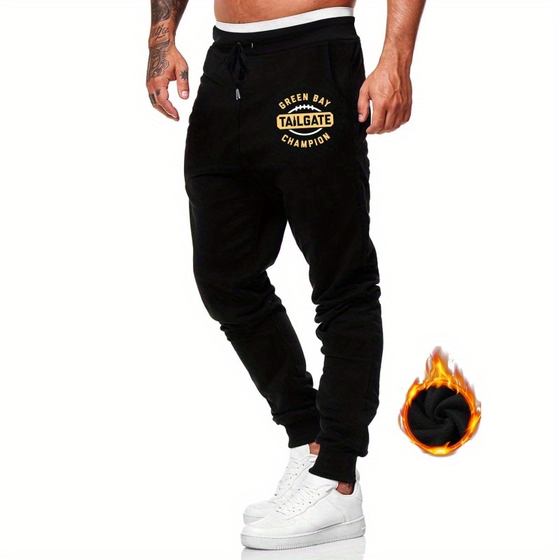 

Tailgate Sweatpants For Adults - Casual Polyester Knit Fabric, Regular Fit, Trendy Youth Pants With Drawstring, Alphabet Pattern, Ideal For Casual