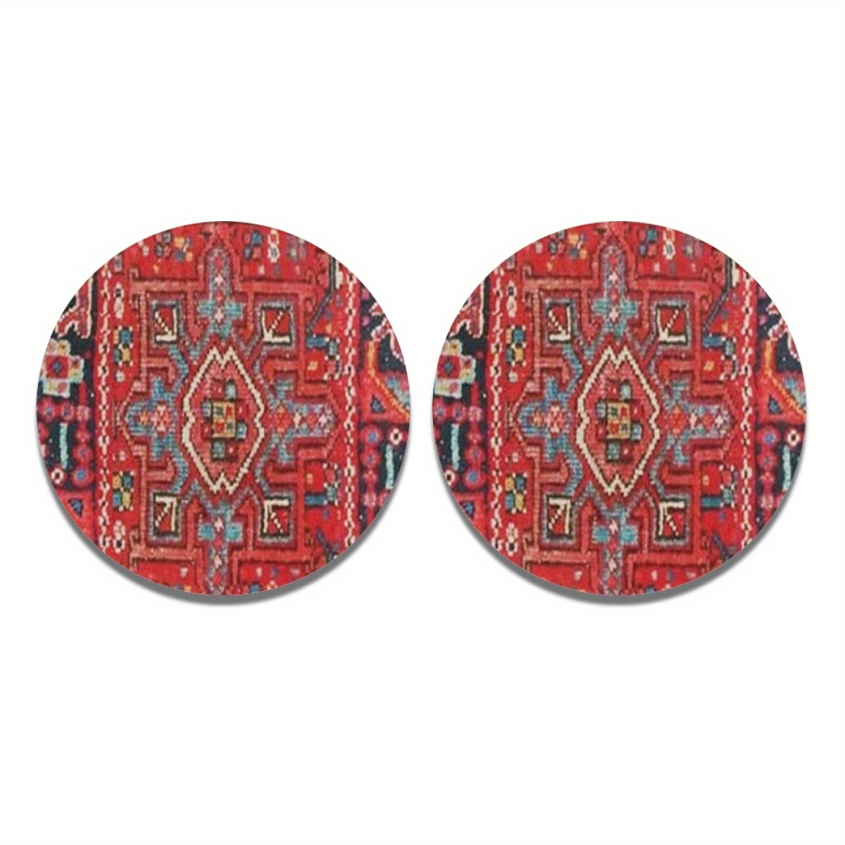 2pcs Vintage Ethnic Car Cup Holder Coasters - Absorbent Polyester, Women's Vehicles & Home Desk, Car Coasters For Cup Holders, Retro Pattern, Interior Accessories