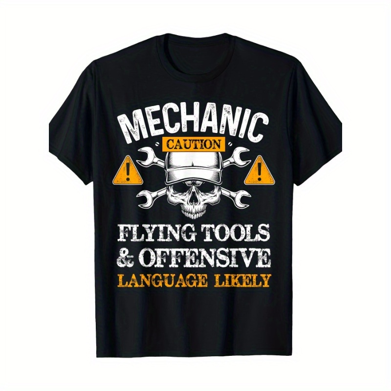 

Funny Mechanic Warning Flying Tools And Offensive Language T-shirt - 220g