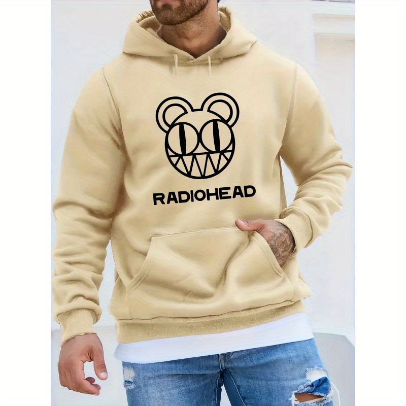 

Radio Head Drawstring Hooded Sweatshirt, Men's Hoodie With Front Kangaroo Pocket, Men's Tops