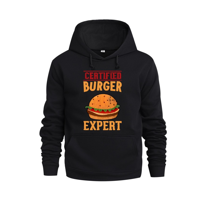 

Burger Drawstring Hooded Sweatshirt, Men's Hoodie With Front Kangaroo Pocket, Men's Tops