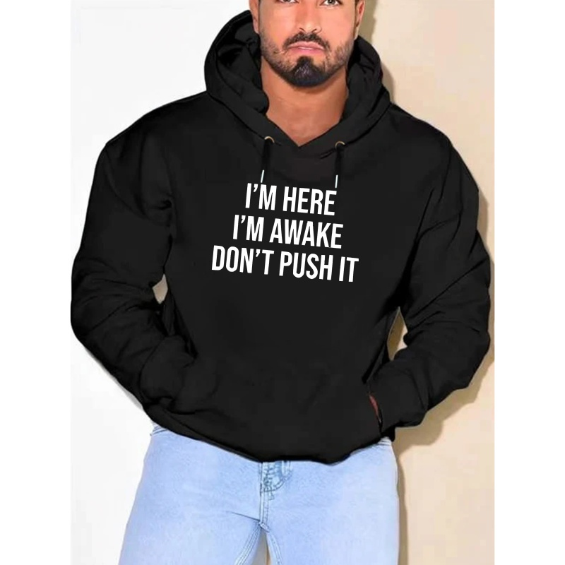 

I Am Print Plus Size Men's Long Sleeve Comfy Hooded Sweatshirt Casual Top For Spring And Autumn Men's Clothing Outdoor Activities